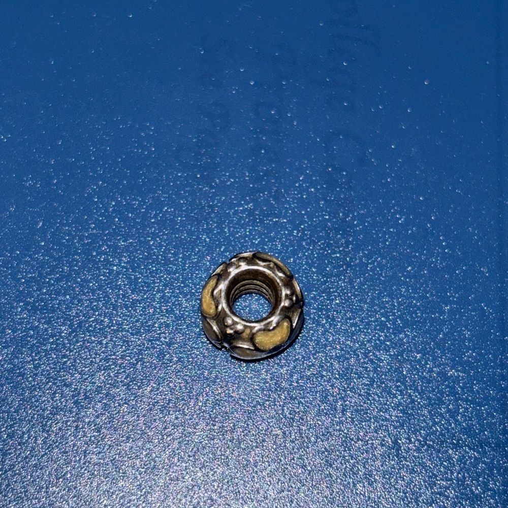 Pandora Silver and Gold Bead Charm with flowers cloisonne - Picture 2 of 3